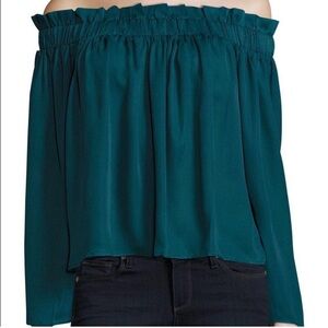 Lucca Couture Off-Shoulder Emerald Green Ruffle Blouse